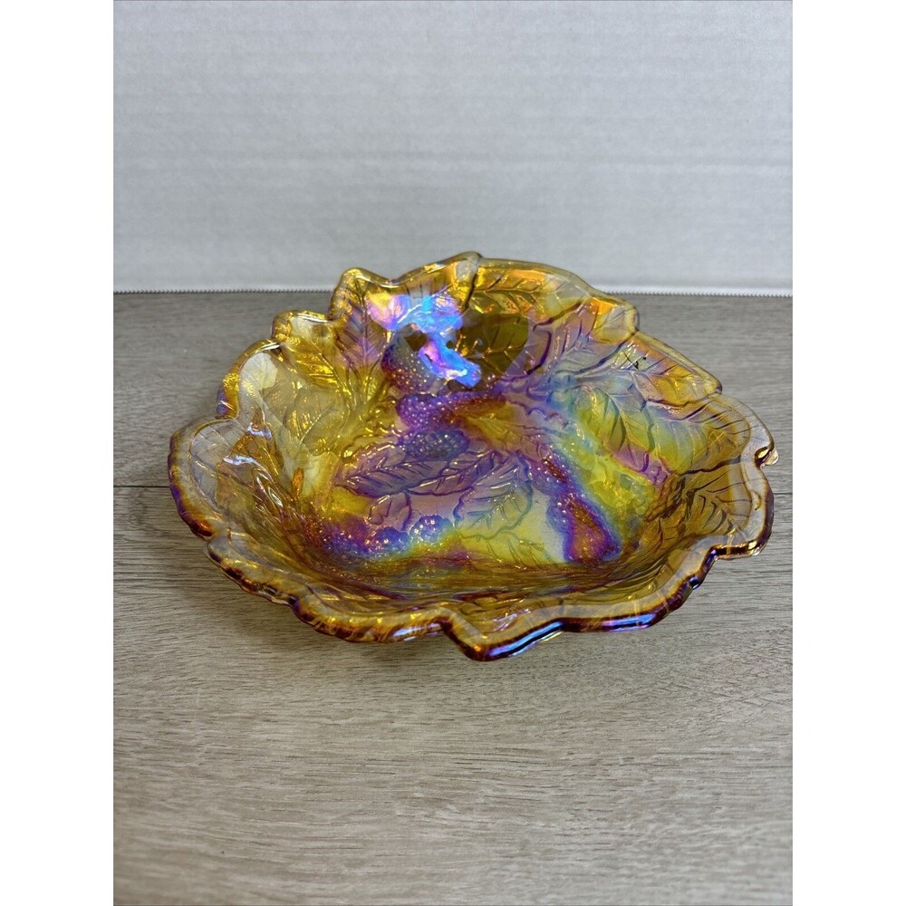 Vintage Fenton Marigold Carnival Glass Blackberry Triangular Dish